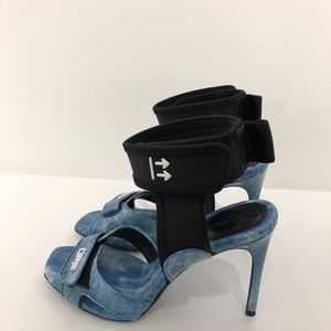 Off-White Blue/Black Leather Heeled Sandal